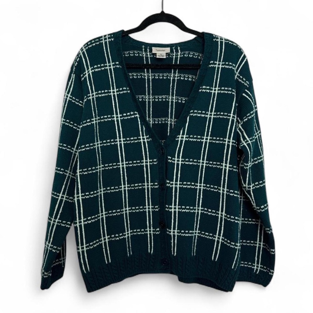 Women's Vintage Teal Plaid Sweater